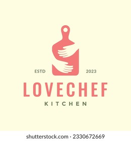 chef cooking hug cutting board kitchen love job hipster logo icon vector illustration