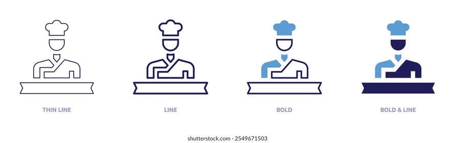 Chef cooking icon in 4 different styles. Thin Line, Line, Bold, and Bold Line. Duotone style. Editable stroke.