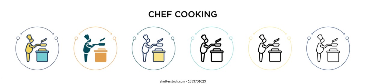 Chef cooking icon in filled, thin line, outline and stroke style. Vector illustration of two colored and black chef cooking vector icons designs can be used for mobile, ui, web
