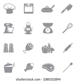 Chef And Cooking Icons. Gray Flat Design. Vector Illustration. 