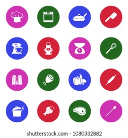 Chef And Cooking Icons. White Flat Design In Circle. Vector Illustration. 
