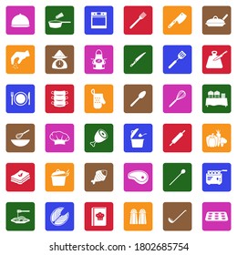 Chef And Cooking Icons. White Flat Design In Square. Vector Illustration.