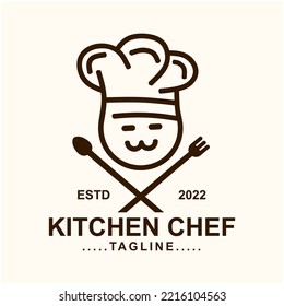 Chef cooking logo. illustration of chef with fork and spoon. vector line icon template