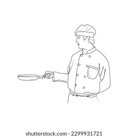 Comida de cocina del chef. Chef cocinando. Ilustración vectorial dibujada a mano.