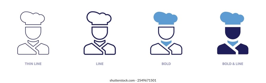 Chef cooking meal icon in 4 different styles. Thin Line, Line, Bold, and Bold Line. Duotone style. Editable stroke.