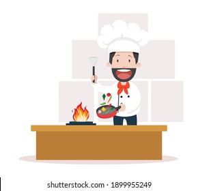 chef cooking meal on kitchen