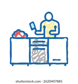 chef cooking meat doodle icon sketch vector. chef cooking meat sign. isolated symbol illustration
