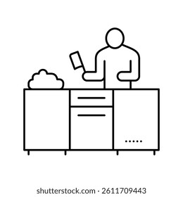 chef cooking meat line icon vector. chef cooking meat sign. isolated contour symbol black illustration