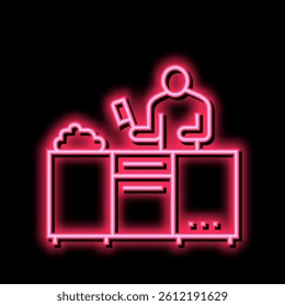 chef cooking meat neon light sign vector. chef cooking meat illustration