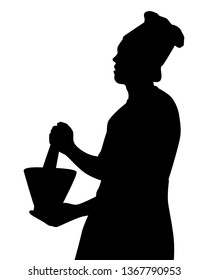 A chef is cooking with mortar silhouette vector