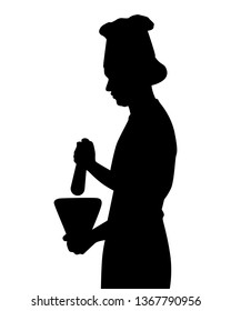 A chef is cooking with mortar silhouette vector