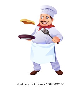 A Chef Cooking an Omelet wearing chef outfit