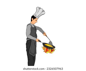 a chef is cooking on a white background