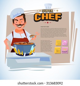 chef cooking. presentation concept. character design - vector illustration