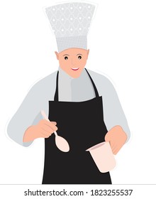 Chef en el proceso de cocina caricatura de alimentos hombre diseño de ilustración vectorial
