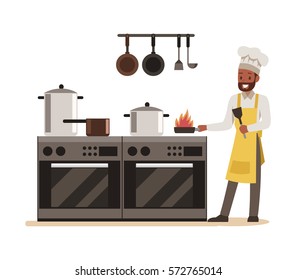 chef cooking in restaurant character design