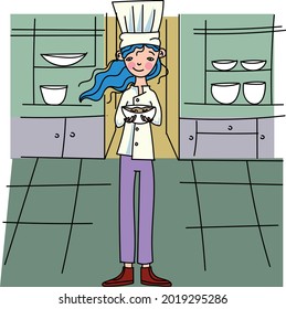 chef cooking. chef cooking in restaurant kitchen.
