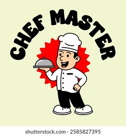 Chef Cooking retro vintage mascot character clip art. Chef Restaurant Retro vintage mascot character with gloved hand and foot. Walking, waving, standing, funny, cute.