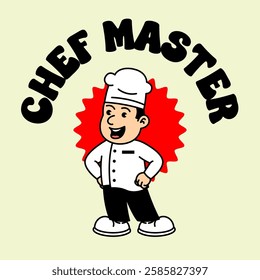 Chef Cooking retro vintage mascot character clip art. Chef Restaurant Retro vintage mascot character with gloved hand and foot. Walking, waving, standing, funny, cute.