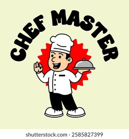 Chef Cooking retro vintage mascot character clip art. Chef Restaurant Retro vintage mascot character with gloved hand and foot. Walking, waving, standing, funny, cute.