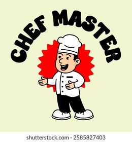 Chef Cooking retro vintage mascot character clip art. Chef Restaurant Retro vintage mascot character with gloved hand and foot. Walking, waving, standing, funny, cute.