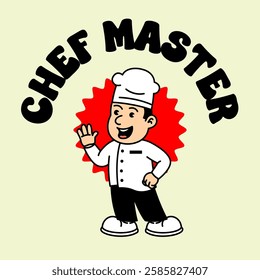 Chef Cooking retro vintage mascot character clip art. Chef Restaurant Retro vintage mascot character with gloved hand and foot. Walking, waving, standing, funny, cute.