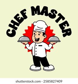 Chef Cooking retro vintage mascot character clip art. Chef Restaurant Retro vintage mascot character with gloved hand and foot. Walking, waving, standing, funny, cute.