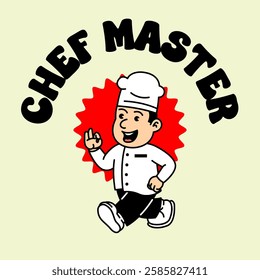 Chef Cooking retro vintage mascot character clip art. Chef Restaurant Retro vintage mascot character with gloved hand and foot. Walking, waving, standing, funny, cute.