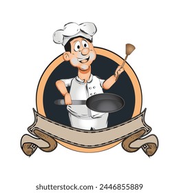 Chef Cooking  Sign and Logo Vector Illustration