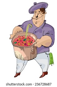 a chef cooking a soup - cartoon