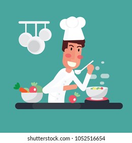 Chef cooking the soup in kitchen