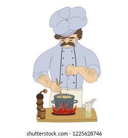 chef cooking soup with spices