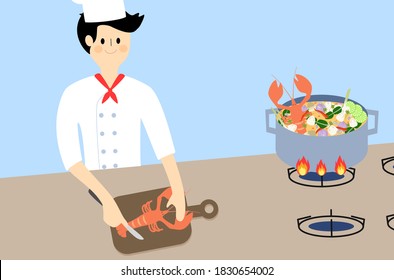 Chef man’s cooking Tom Yum Kung.