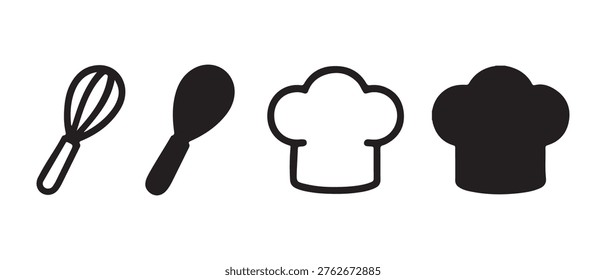 Chef cooking tools and kitchen utensil icon set vector.