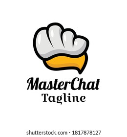 chef cooking toque logo icon with conversation icon, flat style trend vector chef hat suitable for dining place logo.