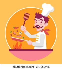 Chef is cooking. Vector flat illustration