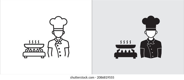 Chef cooking vector icon. Chef and stove cook vector illustration for online food application. Simple flat style graphic design.
