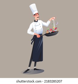 El chef está cocinando. Ilustración de vector con diseño de caracteres