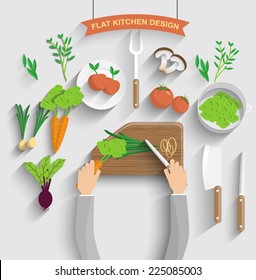 chef cooking veg food / vector illustration flat