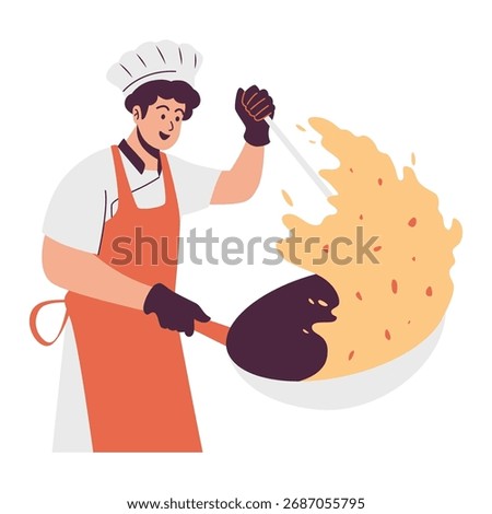 Chef Cooking with a Wok Illustration