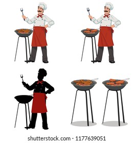 chef cooks barbecue.Set of four illustrations