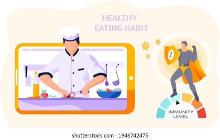 Chef cooks healthy salad. Learning recipes online, chopping vegetables and culinary video blog
