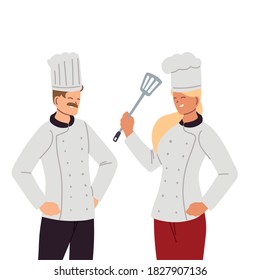diseño de ilustraciones vectoriales con utensilios de cocina y uniformes