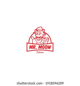Chef cow with beef ribs logo design template vector