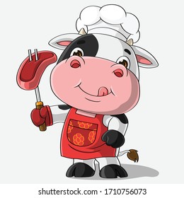 Chef  cow cartoon, hand drawn