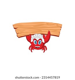 chef crab holding wooden sign