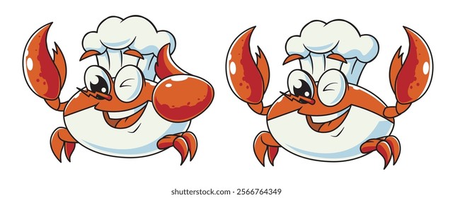 Chef Crab Mascot with Hat for Seafood Restaurant or Eatery