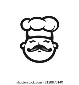 chef creative logo design simple, Chef men face with hat silhouette isolated on white background vector illustration. Vector restaurant graphics illustration.