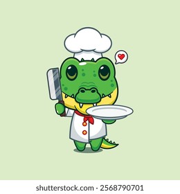 chef crocodile mascot cartoon character with knife and plate.
chef animal cartoon vector illustration suitable for for poster, brochure, web, mascot, sticker, logo, icon, etc.