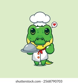 chef crocodile mascot cartoon character with dish.
chef animal cartoon vector illustration suitable for for poster, brochure, web, mascot, sticker, logo, icon, etc.